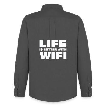 LIFE IS BETTER WITH WIFI - Männer Oxford Hemd von Stanley/Stella - Anthrazit - Hinten - AI Model Male 185 dark (185cm)