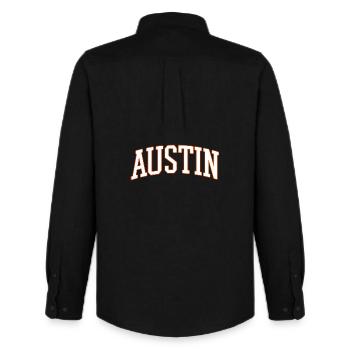 Austin Varsity Arc Schrift - Männer Oxford Hemd von Stanley/Stella - Schwarz - Hinten - AI Model Male 185 dark (185cm)