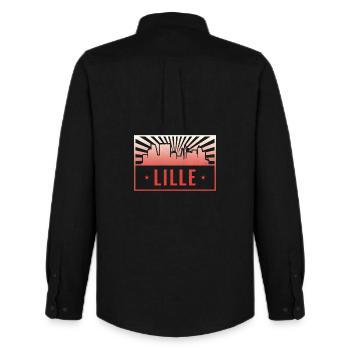 Lille Skyline Sonnenaufgang Gradient - Männer Oxford Hemd von Stanley/Stella - Schwarz - Hinten - AI Model Male 185 dark (185cm)