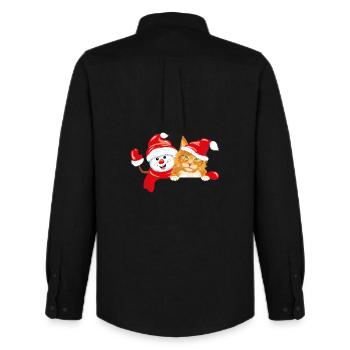 Winkender glücklicher Schneemann und rote Katze - Männer Oxford Hemd von Stanley/Stella - Schwarz - Hinten - AI Model Male 185 dark (185cm)