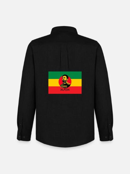 REGGAE FLAG - HAILE SELASSIE - JAH RASTAFARI - Men's Oxford Shirt by Stanley/Stella - black