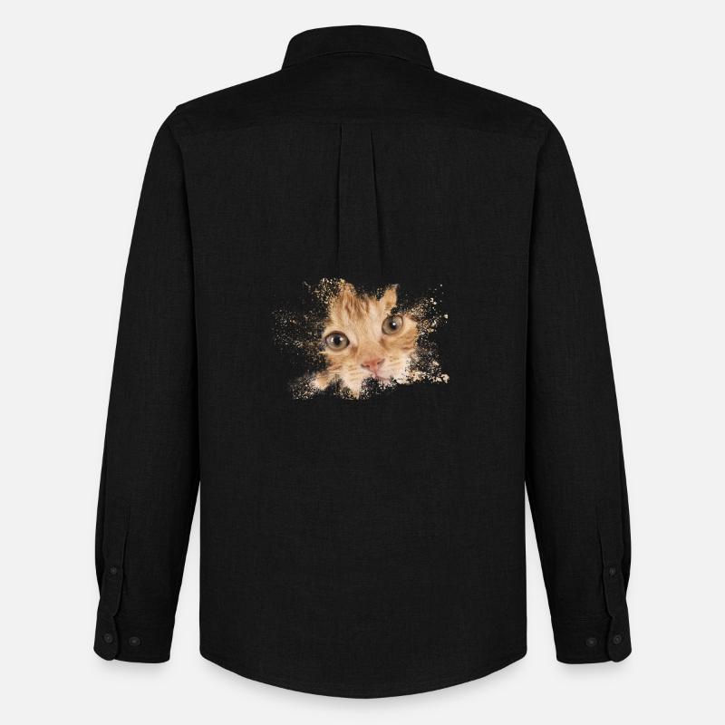 Orangene Katze mit Aquarellspritz - Männer Oxford Hemd von Stanley/Stella - Schwarz