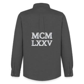 Roman numerals 1975 - MCMLXXV - Men's Oxford Shirt by Stanley/Stella - anthracite - Back - AI Model Male 185 dark (185cm)