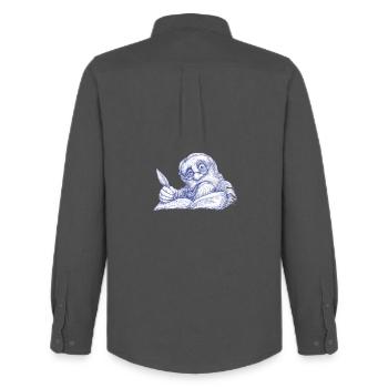 Senior Writer with Pen Drawing - Men's Oxford Shirt by Stanley/Stella - anthracite - Back - AI Model Male 185 dark (185cm)
