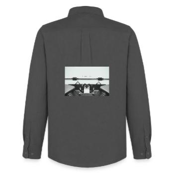 One Page At A Time Typewriter Design - Men's Oxford Shirt by Stanley/Stella - anthracite - Back - AI Model Male 185 dark (185cm)