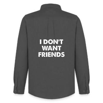 I DON'T WANT FRIENDS - Men's Oxford Shirt by Stanley/Stella - anthracite - Back - AI Model Male 185 dark (185cm)