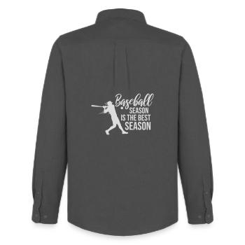 La saison de baseball est la meilleure saison des sports de fans - Chemise Oxford homme Stanley/Stella - charbon - Dos - AI Model Male 185 dark (185cm)
