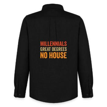 Millennials : Excellents diplômes. Pas de maison. - Chemise Oxford homme Stanley/Stella - noir - Dos - AI Model Male 185 dark (185cm)