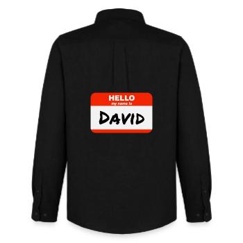 Hello My Name Is David Label Name Tag - Men's Oxford Shirt by Stanley/Stella - black - Back - AI Model Male 185 dark (185cm)