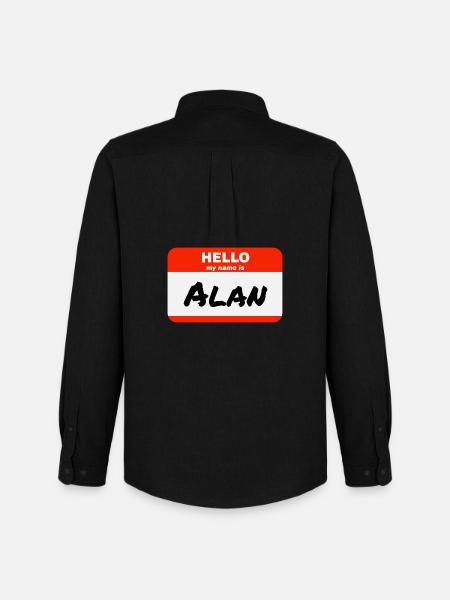 Hej Mit navn er Alan Label Navneskilt - Oxfordskjorte herre Stanley/Stella - sort