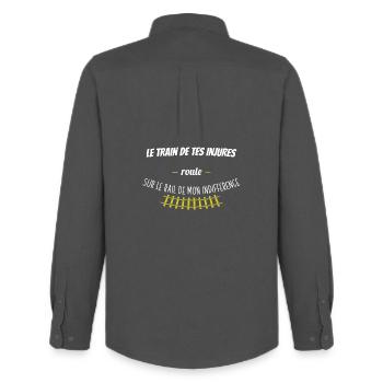 Le train de tes injures La classe américaine - Chemise Oxford homme Stanley/Stella - charbon - Dos - AI Model Male 185 dark (185cm)