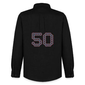 50. 50 YEARS. 50th ANNIVERSARY. 50 YEARS ANNIVERSARY. - Men's Oxford Shirt by Stanley/Stella - black - Back - AI Model Male 185 dark (185cm)