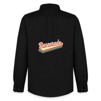 Desperado-Retro-Text - Männer Oxford Hemd von Stanley/Stella - Schwarz - Hinten - AI Model Male 185 dark (185cm)