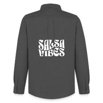 Salsa Vibes Retro Typografie - Männer Oxford Hemd von Stanley/Stella - Anthrazit - Hinten - AI Model Male 185 dark (185cm)