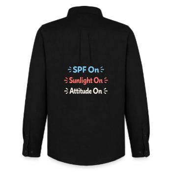 Culture SPF Identité Soins de la peau Humour - Chemise Oxford homme Stanley/Stella - noir - Dos - AI Model Male 185 dark (185cm)