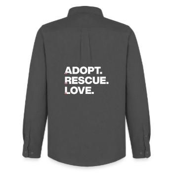 PAWS LOVE, ADOPT RESCUE LOVE! 🐾 ANIMAL ADOPTION - Men's Oxford Shirt by Stanley/Stella - anthracite - Back - AI Model Male 185 dark (185cm)