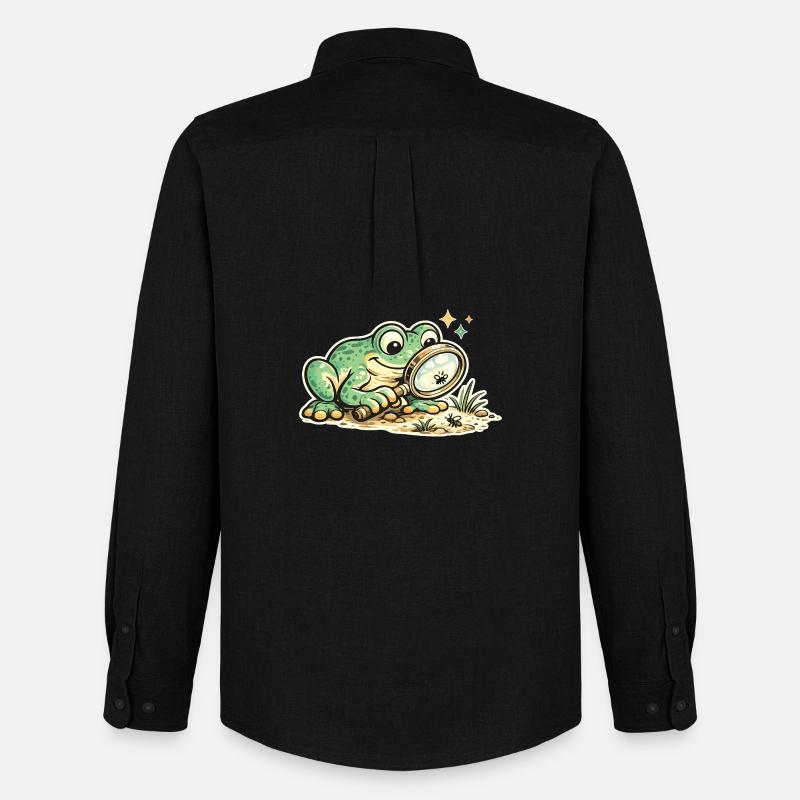 Frosch mit Lupe auf Spurensuche - Männer Oxford Hemd von Stanley/Stella - Schwarz