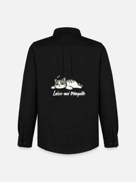 T-shirt Chat Laisse-moi tranquille drôle - Chemise Oxford homme Stanley/Stella - noir