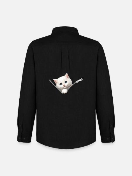 Cute Kitten Zipper Cat - Men's Oxford Shirt by Stanley/Stella - black