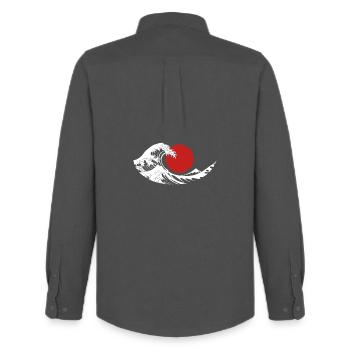 Great Wave Red Sun Japanese Aesthetic - Men's Oxford Shirt by Stanley/Stella - anthracite - Back - AI Model Male 185 dark (185cm)