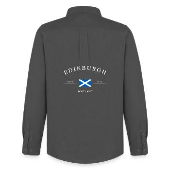 Edinburgh Scotland – Holiday Souvenir & Gift - Men's Oxford Shirt by Stanley/Stella - anthracite - Back - AI Model Male 185 dark (185cm)