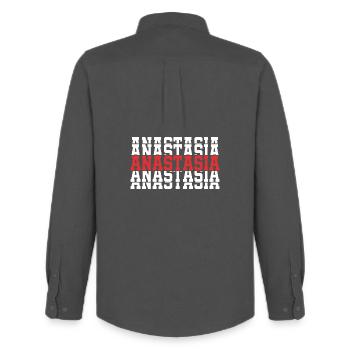 Anastasia T-Shirt Geschenk gestapelter Text - Männer Oxford Hemd von Stanley/Stella - Anthrazit - Hinten - AI Model Male 185 dark (185cm)