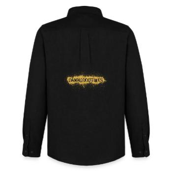 DamnGoodTimes Gold Sprayed Typography - Männer Oxford Hemd von Stanley/Stella - Schwarz - Hinten - AI Model Male 185 dark (185cm)
