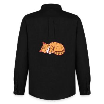 chat endormi chaton tigre chat - Chemise Oxford homme Stanley/Stella - noir - Dos - AI Model Male 185 dark (185cm)