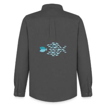 Blue School Silhouette - small fish eat big fish - Men's Oxford Shirt by Stanley/Stella - anthracite - Back - AI Model Male 185 dark (185cm)