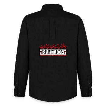 DIE REBELLION ROT. - Männer Oxford Hemd von Stanley/Stella - Schwarz - Hinten - AI Model Male 185 dark (185cm)
