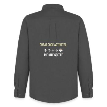 Infinite Coffee Active Cheat Code - Men's Oxford Shirt by Stanley/Stella - anthracite - Back - AI Model Male 185 dark (185cm)