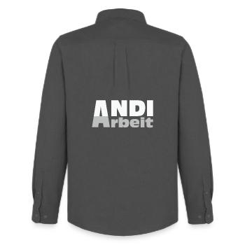 Andi Arbeit - An die Arbeit, Andreas, Andi, Andrea - Männer Oxford Hemd von Stanley/Stella - Anthrazit - Hinten - AI Model Male 185 dark (185cm)