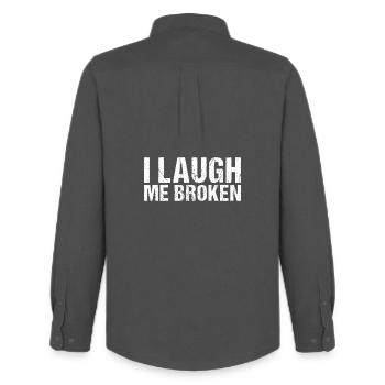 I Laugh me broken denglish - Men's Oxford Shirt by Stanley/Stella - anthracite - Back - AI Model Male 185 dark (185cm)