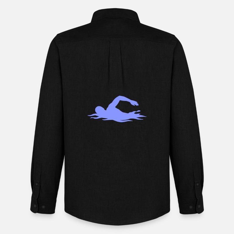 Schwimm-Silhouette über Wellen - Männer Oxford Hemd von Stanley/Stella - Schwarz