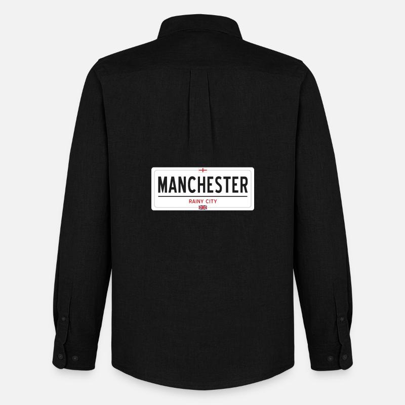 Ortsschild von Manchester - Männer Oxford Hemd von Stanley/Stella - Schwarz
