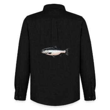 Lachse Lachs - Männer Oxford Hemd von Stanley/Stella - Schwarz - Hinten - AI Model Male 185 dark (185cm)
