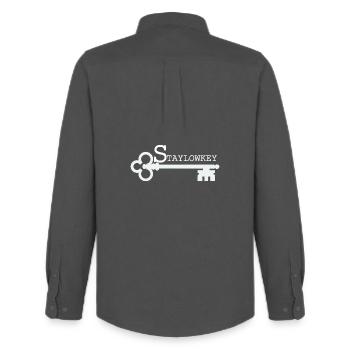 Zurückhaltende Illustration - Männer Oxford Hemd von Stanley/Stella - Anthrazit - Hinten - AI Model Male 185 dark (185cm)