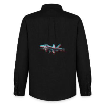 F18 Fighter Jet Glitch Aviation Streetwear - Men's Oxford Shirt by Stanley/Stella - black - Back - AI Model Male 185 dark (185cm)
