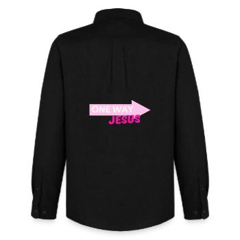 Flèche de Jésus à sens unique - Chemise Oxford homme Stanley/Stella - noir - Dos - AI Model Male 185 dark (185cm)