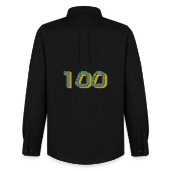 100. 100 JAHRE. 100-JÄHRIGES JUBILÄUM. GEBURTSTAG 100 - Männer Oxford Hemd von Stanley/Stella - Schwarz - Hinten - AI Model Male 185 dark (185cm)