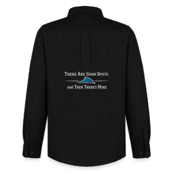 Secret fishing spot – don't ask - Men's Oxford Shirt by Stanley/Stella - black - Back - AI Model Male 185 dark (185cm)