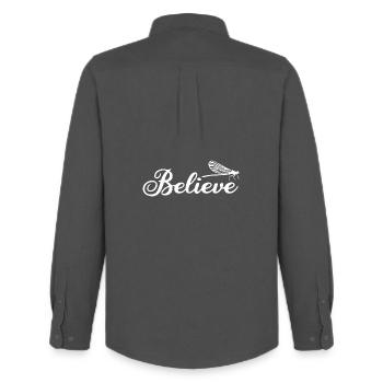 Illustration botanique de libellule inspirante - Chemise Oxford homme Stanley/Stella - charbon - Dos - AI Model Male 185 dark (185cm)