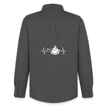 Coffee Love Heartbeat Design - Men's Oxford Shirt by Stanley/Stella - anthracite - Back - AI Model Male 185 dark (185cm)