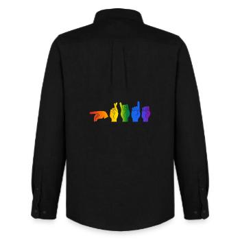 ASL Pride I - Farben der Pride-Flagge - Männer Oxford Hemd von Stanley/Stella - Schwarz - Hinten - AI Model Male 185 dark (185cm)