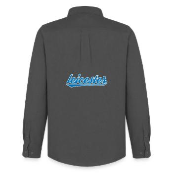 Leicester Blue Script Design - Men's Oxford Shirt by Stanley/Stella - anthracite - Back - AI Model Male 185 dark (185cm)