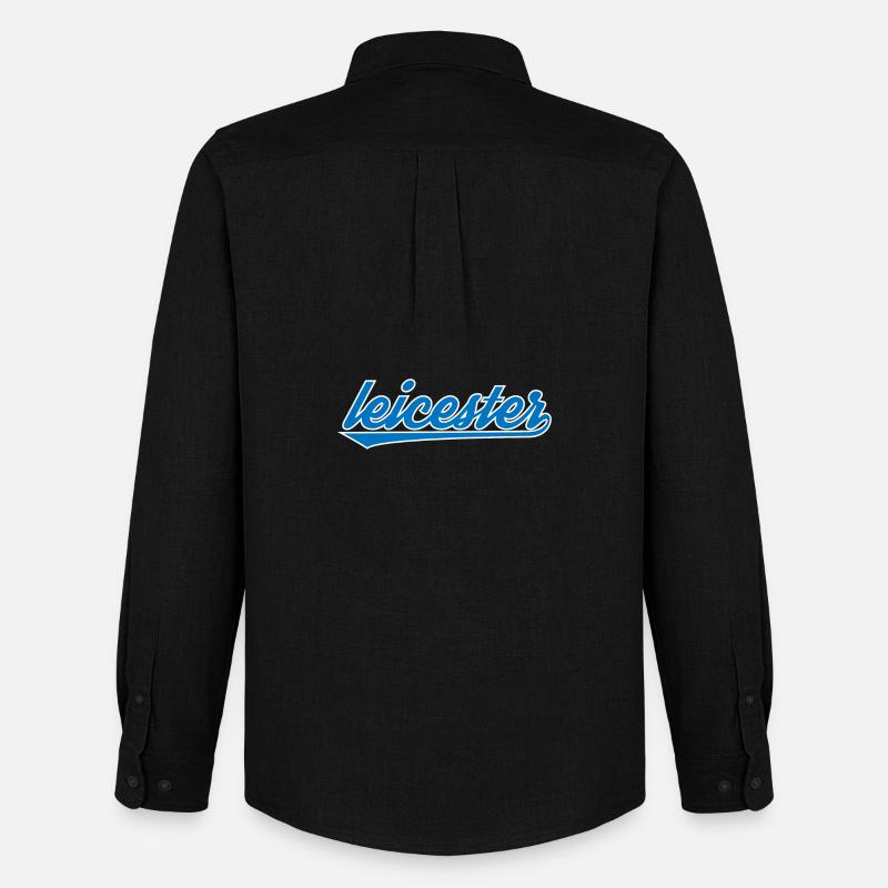 Leicester Blau Script Design - Männer Oxford Hemd von Stanley/Stella - Schwarz