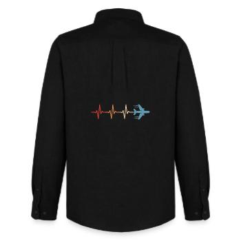 Airplane Heartbeat Pilot Aviation Aviator - Men's Oxford Shirt by Stanley/Stella - black - Back - AI Model Male 185 dark (185cm)