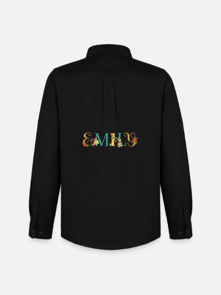 EMILY navnekunst med blomster broderet - Oxfordskjorte herre Stanley/Stella - sort