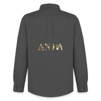 ANJA Nom décoré de fleurs - Chemise Oxford homme Stanley/Stella - charbon - Dos - AI Model Male 185 dark (185cm)