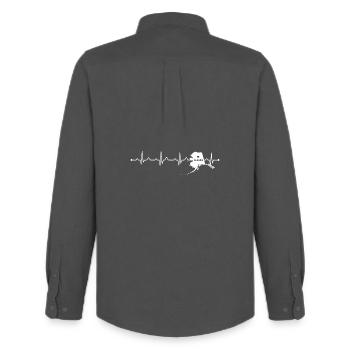 Titre : Carte du battement de cœur de l’Alaska Silhouette État d’origine - Chemise Oxford homme Stanley/Stella - charbon - Dos - AI Model Male 185 dark (185cm)